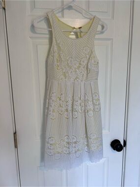 Free People White Lace Dress with Pale Yellow Lining